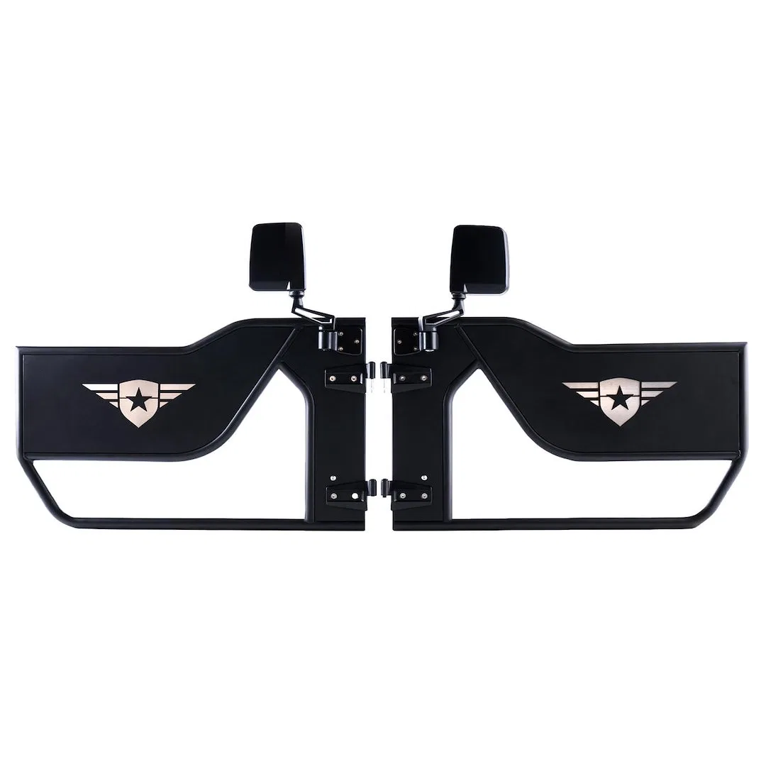 15-1046 – COMBAT OFFRD Door, Tubular Lower Half Powder Coated Black Steel Set Of 2 With Integrated Mirror/ OE Styles ...